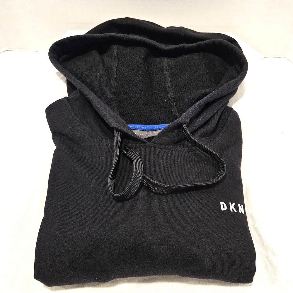 DKNY Sport Women's M Hoodie Black White Logo Drawstring Long Sleeve Athleisure